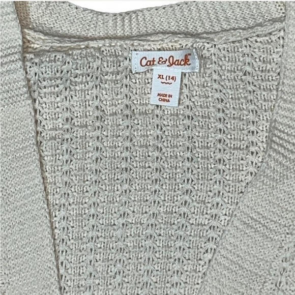 Cat & Jack Cream Knit Cardigan with open front and pockets - Picture 3 of 4